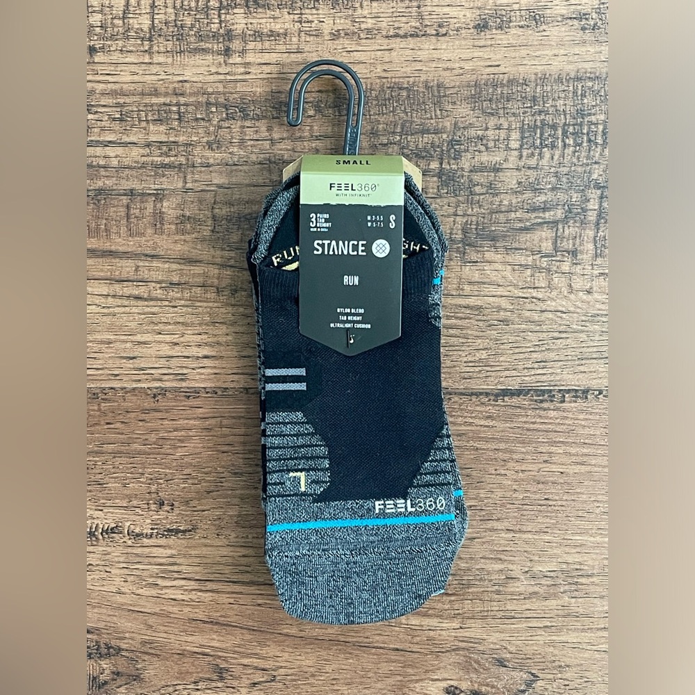 Stance Feel 360 Tab Height Run Socks 3 Pack ‘Black’ (size mens S)